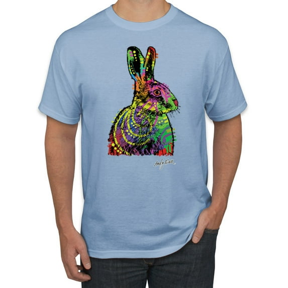 Colorful Rainbow Rabbit Animal Lover Men's Graphic T-Shirt, Light Blue, 5XL