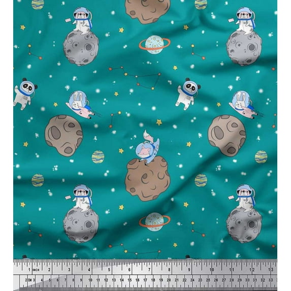Soimoi Viscose Chiffon Fabric Astronaut Animals,Star & Planet Galaxy Print Fabric by Yard 42 Inch Wide