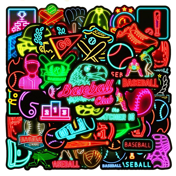 Set de stickers FengHiLe de béisbol neón impermeables, 50 piezas