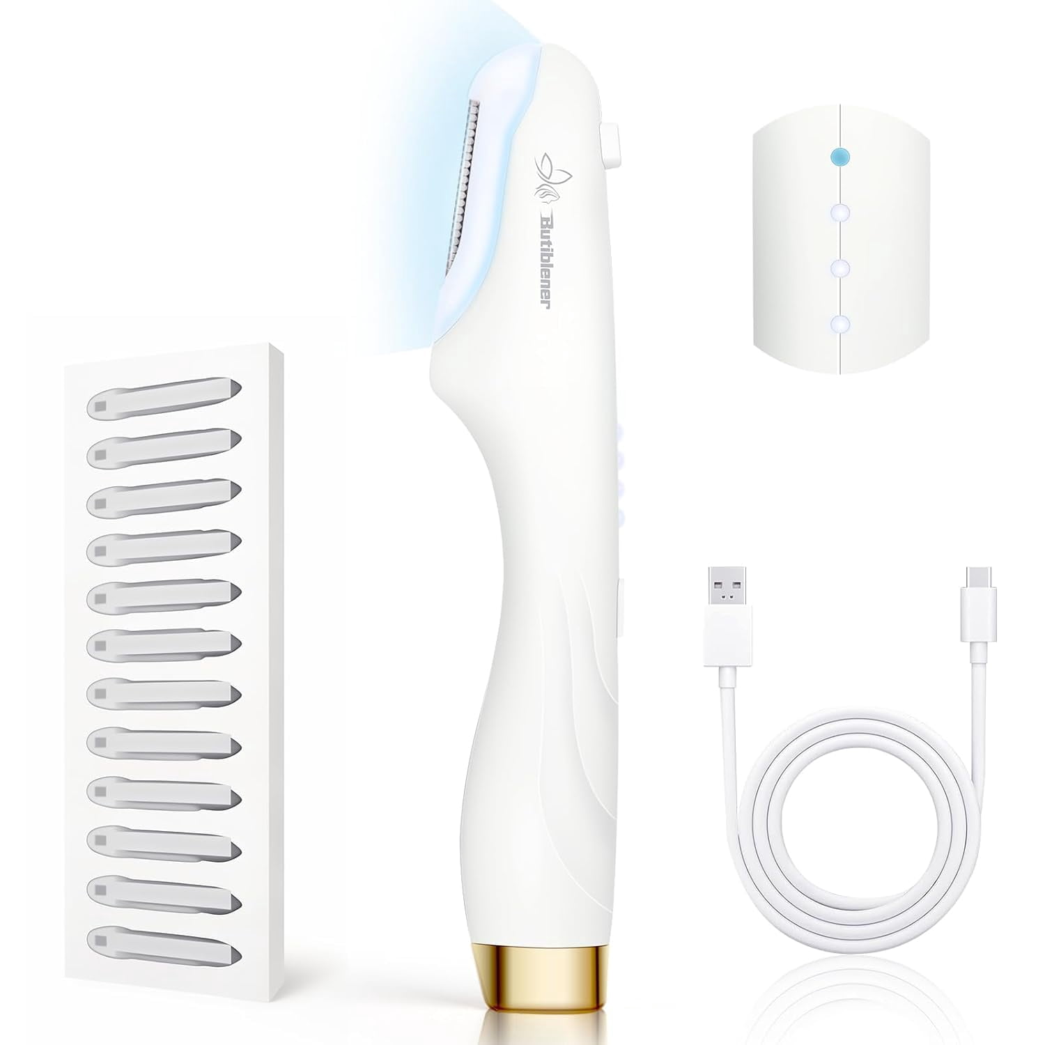 Dermaplane-razor for Women Face,Sonic Dermaplane,Sonic Dermaplaning Tool,Face Shaver Facial Hair Removal & Peach Fuzz Romover + 12 Blades (White With Gold Accent)