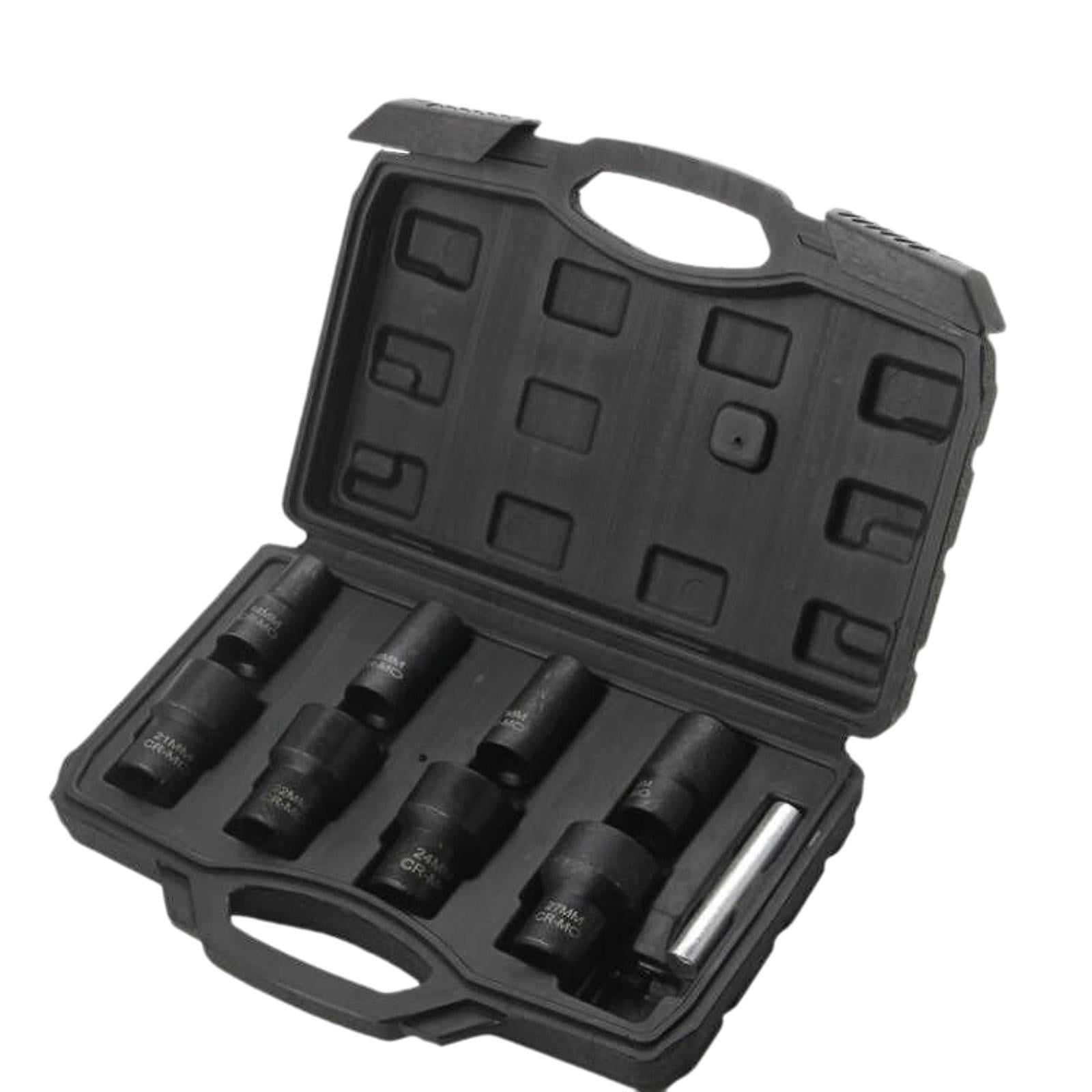 colaxi 8 Pieces Impact Socket Set Nut Extractor Metric 14-27 mm Multifunctional Sturdy with Nut Removal Bar Damaged Nut s