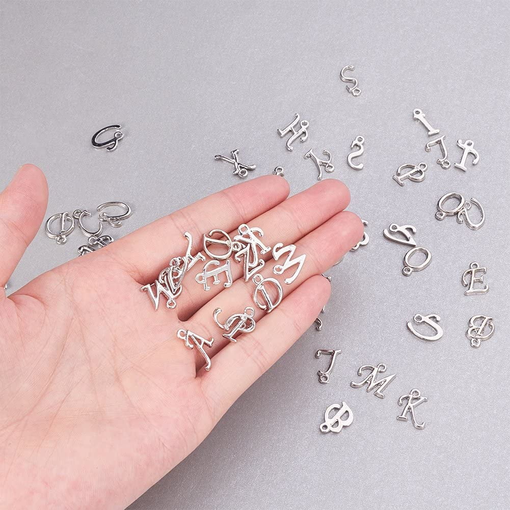 PH 208pcs Alloy Alphabet Charm Pendant Loose Beads Platinum Plated A-Z Letter Pendant for Jewelry Making(8 pcs for each letter) Grey