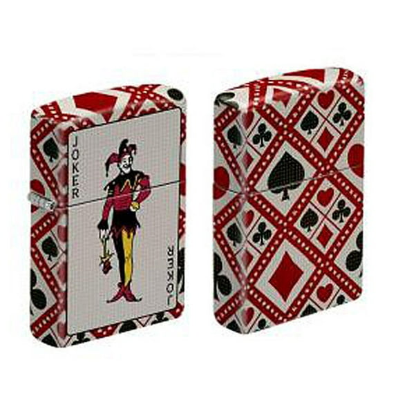 Joker Playing Card Wrapped Image on Both Sides with Card Suits Zippo Lighter