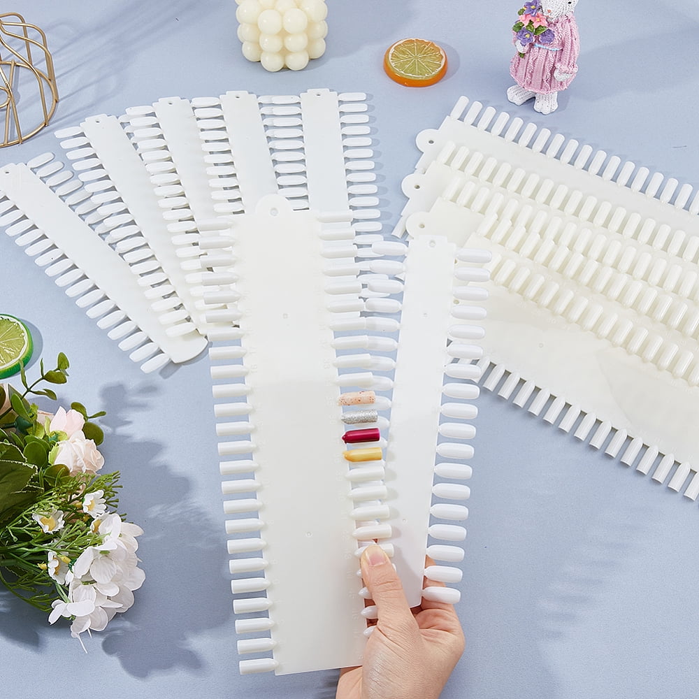 12Pcs 2 Styles Plastic 48 Nail Tips Display Board for Nail Art Design Pattern Practice White 236-298x76-100x5-6mm 6pcs/style