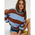 thumbnail image 4 of Vintage Sweaters for Women Crewneck Long Sleeve Preppy Oversized Knit Pullover Tops Coffee Color XL, 4 of 5