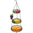 thumbnail image 1 of Simple Houseware 3-Tie Hanging Fruit Basket, Oblate, Black, 1 of 8