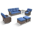 thumbnail image 3 of OPOHORO Outdoor 6 Pieces Conversation Set, Brown Wicker Sofa, with Swivel Chairs, Side Table and Ottomans, Patio Furniture Set with 5" Thick Cushion Ideal for Porch and Deck, Blue, 3 of 15