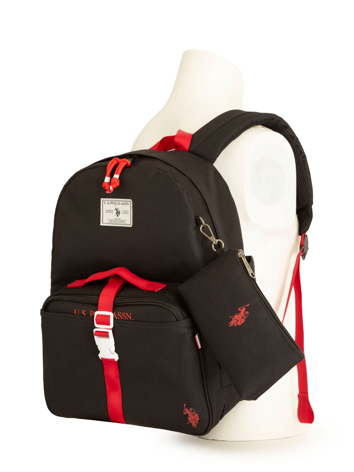 U.S. Polo Assn. Boys Water-Resistant Backpack, Lunch Tote, & Pencil Case, Black