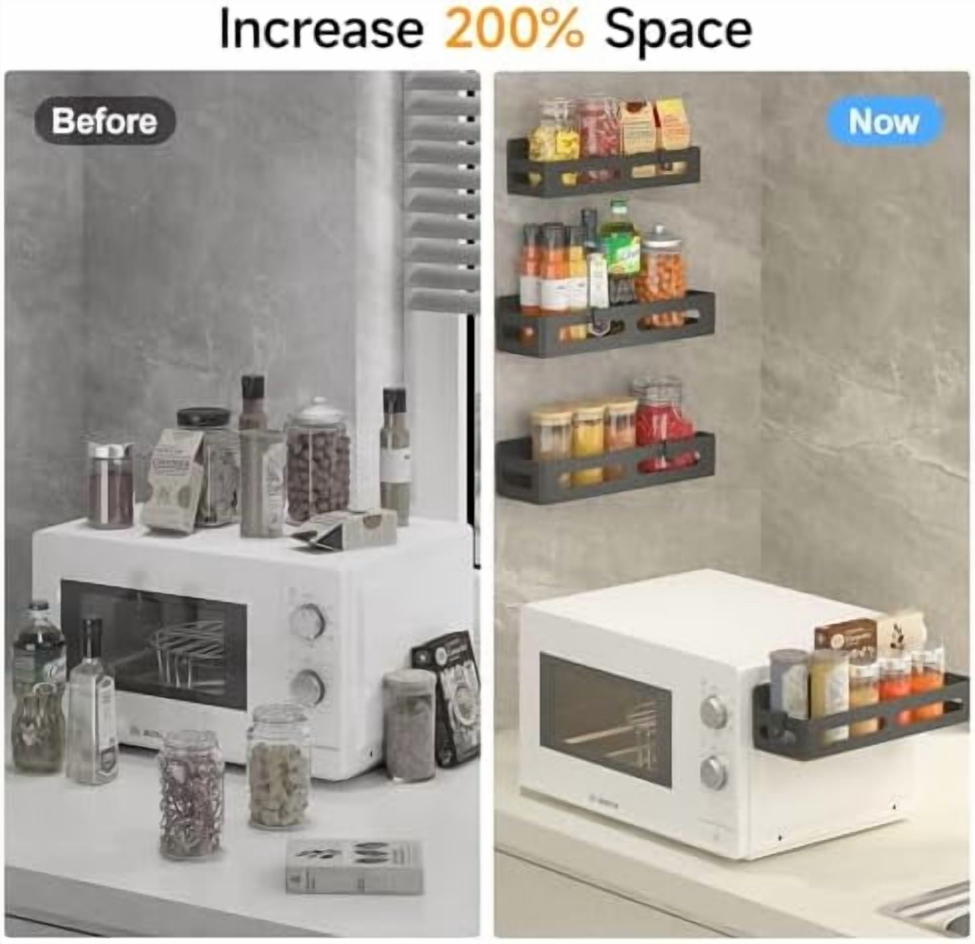 2 Pack Strong Magnetic Spice Rack for Refrigerator, Multipurpose Magnetic Shelf for Fridge with 4 Hooks for kitchen and Bathroom Organization, Black