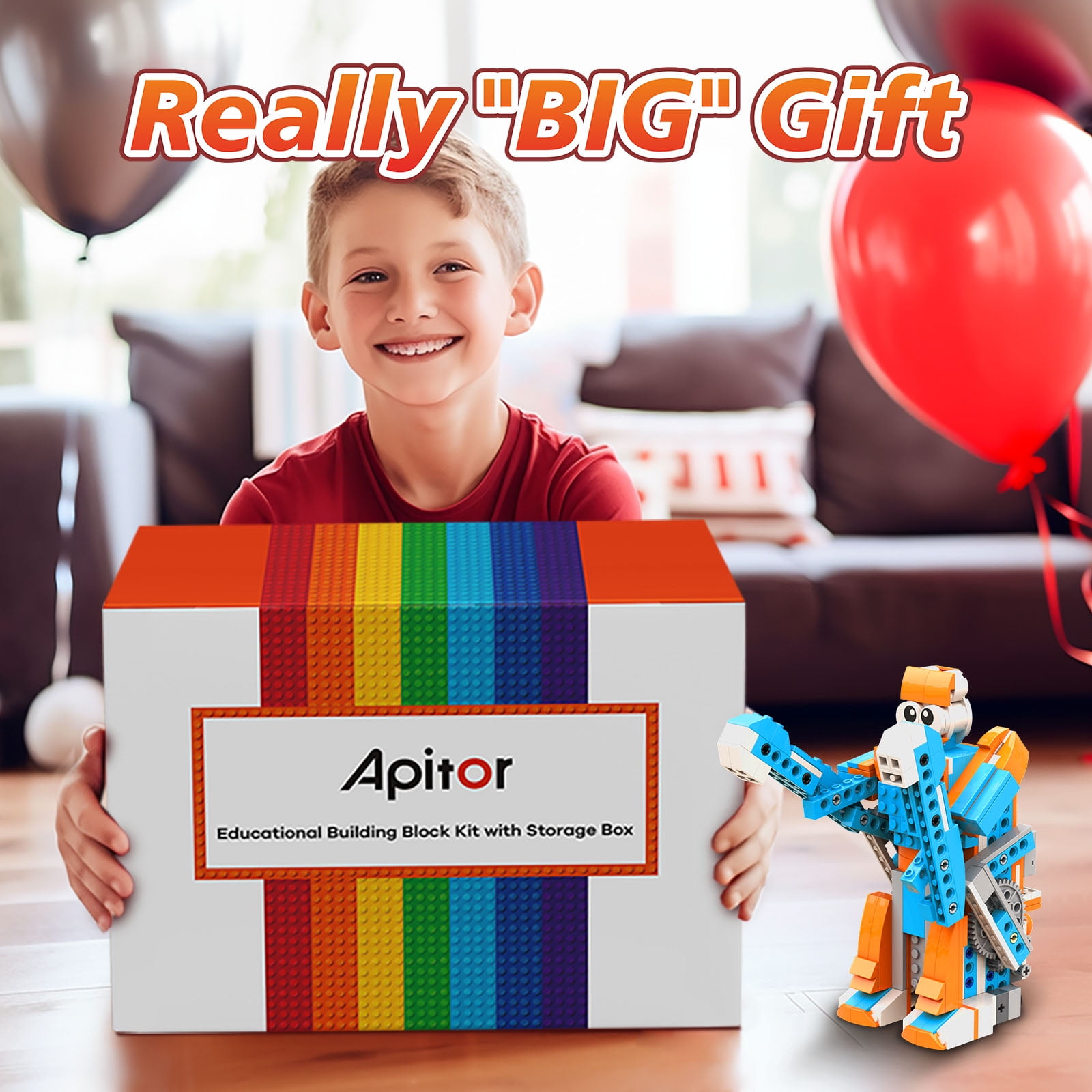 Apitor Robot S Robot Building Kit- Includes Large Storage Organizer with Sorting Plate, 10 in 1 Programmable APP RC Robot/Car Robotics Coding Kit, Birthday Gifts for Boys Girls Aged 7-12 (389 Pcs)