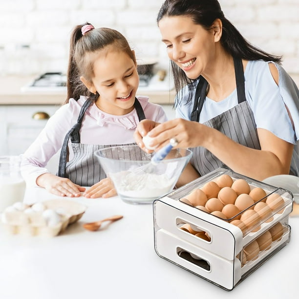 Refrigerator Egg Organizer Tray | Automatic Rolling Double Track Storage Box With Lid | Holds 24 Eggs | Transparent Plastic Container | Space Saving Fridge Food Storage 22.5x21x14.5cm