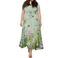 thumbnail image 5 of LWavelet Women's Plus Size Floral Maxi Dress Short Sleeve Tie Waist Casual Boho Flowy Dress with Pockets Light Green 5XL, 5 of 7