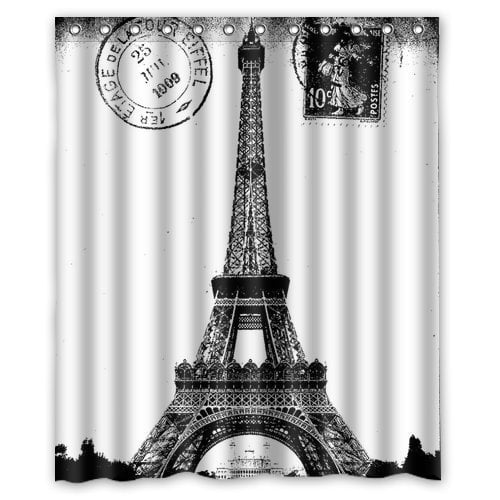 ABPHQTO Frech Paris Torre Eiffel Ciudad del amor Cortina de ducha blanca y negra Cortina de ducha impermeable 150x180 cm