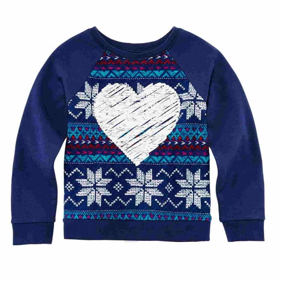 Toddler & Girls Nordic Blue Heart & Snowflake Holiday Sweatshirt 5