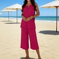 thumbnail image 2 of Miluxas Women's 2 Piece Outfits Casual V Neck Sleeveless Tank Tops Matching Wide Leg Capri Pants Summer Lightweight Dressy Lounge Sets for Beach Hot Pink, 2 of 9
