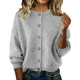 thumbnail image 2 of Women's Long Sleeve Cardigan Sweater Round Neck Open Front Button Ribbed Knit Fall Casual Loose Fit Top Gray XXL, 2 of 5