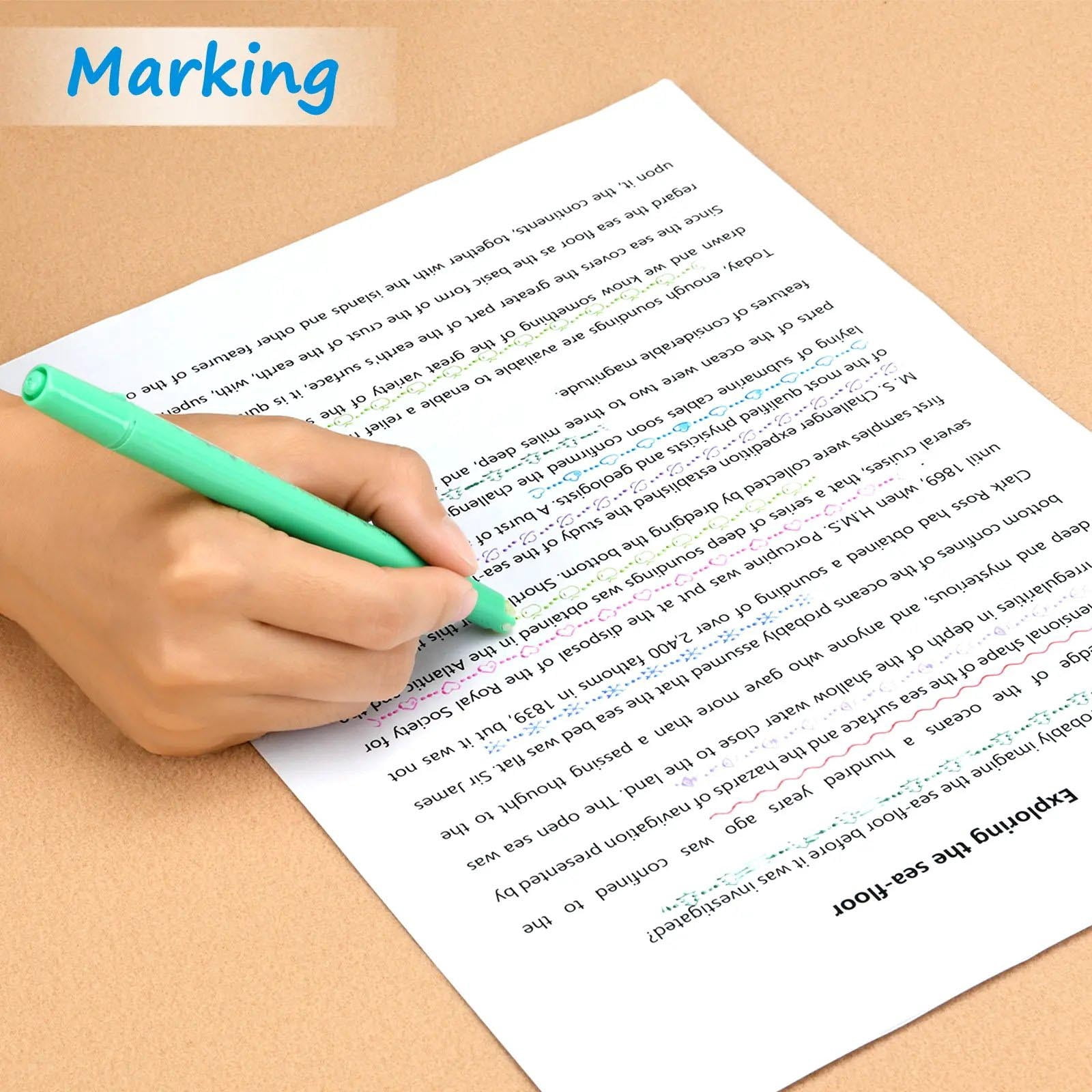 Seyotauo Double-Headed Roller Highlighter Pen, Flower Shaped Curved Tip Design, Color Wave Marking Marker, Multicolor Smooth Writing Highlighter, Ideal for Note Marking