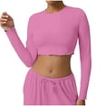 thumbnail image 1 of JGGSPWM Hauts Courts à Manches Longues pour Femmes Entraînement Vêtements de Base pour Femmes Ajustés Ajustés Unis Col Rond Mignons Chandails de Yoga Rose P, 1 of 6