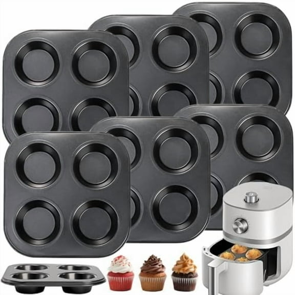 6 Pack Air Fryer Muffin Pan, 4 Cup Non-Stick Small Oven Cupcake Baking Pan, Carbon Steel Round Muffin Tin Bakeware Cake Mould for Egg Muffin, Quiches, Frittatas$$Home Decor, Kitchen, & Other