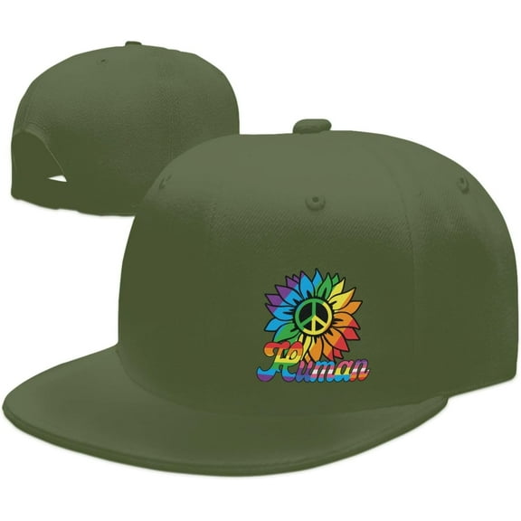 LGBT Pride Month Hat Human Sunflower Rainbow Flat Bill Brim Hat Gay Pride Lesbian Love Cap for Men Women Black
