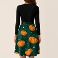 thumbnail image 7 of Women's Halloween Dress Pumpkin 1950s Long Sleeve Funny Tea Length Dress Witch Hat Printed V-Neck Retro Dresses with Belt S, 7 of 7