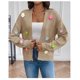 thumbnail image 1 of Nuevo estilo, cárdigan de punto dulce con flores de ganchillo a mano, chaqueta para mujer, suéter holgado informal de estilo perezoso, 1 of 4