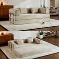 thumbnail image 2 of Sofa cama convertible con almohada cilíndrica, sofá de colchón plegable de corduro con marco de forma fija, sofá de pie para salón y dormitorio (beige), 2 of 5