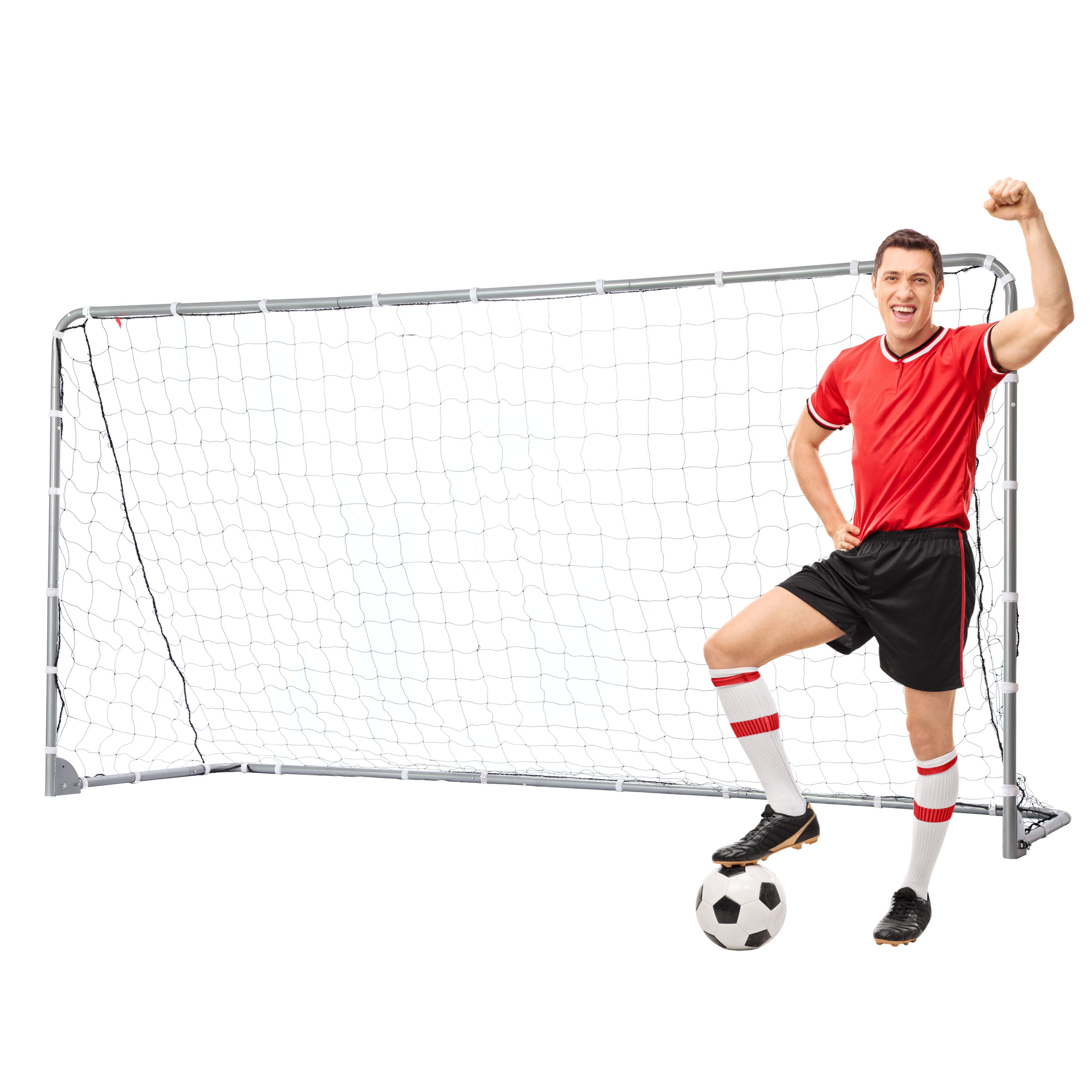 E-Jet Soccer Goals Metal Football Goals Quick Folding & Easy Storage Outdoor Training Nets Sliver Large Size 12' x 6' Backyard Practice 