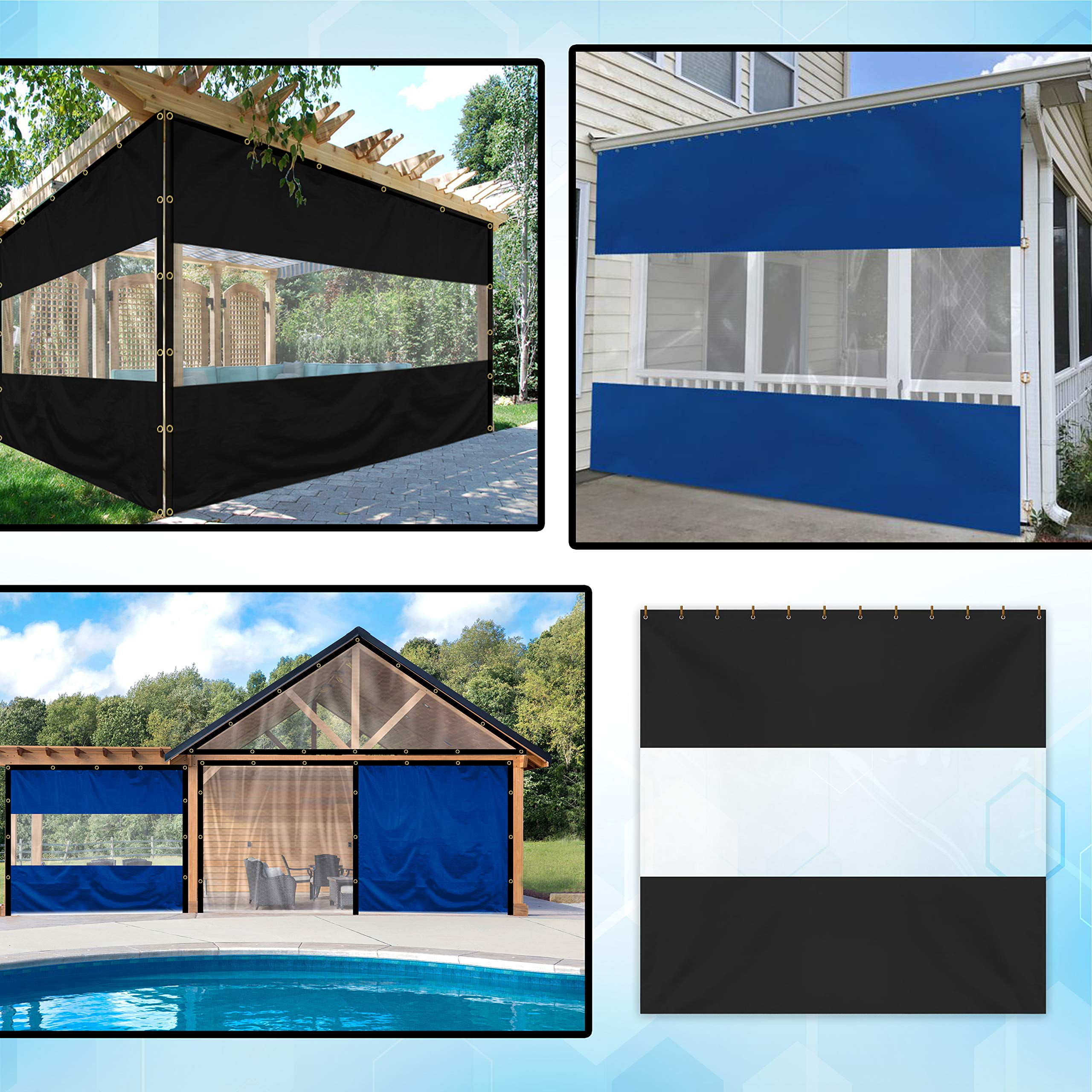 Covers & All Outdoor Clear Panel Curtain, 18 Oz Tarp Tuff Waterproof & UV Resistant Material with Rustproof Grommets, Multi-Purpose Ideal for Outdoors/Indoors (4' H x 8' W feet, Black)
