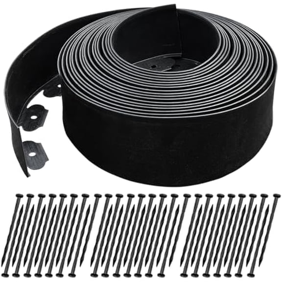 50 FT Landscape Edging No Dig [Extra Tall 4 Inch High] with 45 Spikes, Heavy-Duty Plastic Garden Edging Border (Black, 50 FT) (Black, 50FT)$$Garden &