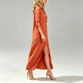 thumbnail image 2 of Morttic Women's Solid Color Lapel Button Front Maxi Shirt Dress – Mid Sleeve Roll-Up, Casual Summer Beach Vacation Dress Brick Red，L, 2 of 4