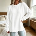 thumbnail image 5 of Crewneck Sweatshirts Women Oversized Scalloped Casual Pullover Long Sleeve Comfort Soft Cute Sweater Relaxed Loose Fit Lightweight Loungewear Athletic Daily Trendy Fall Outfits White L, 5 of 5