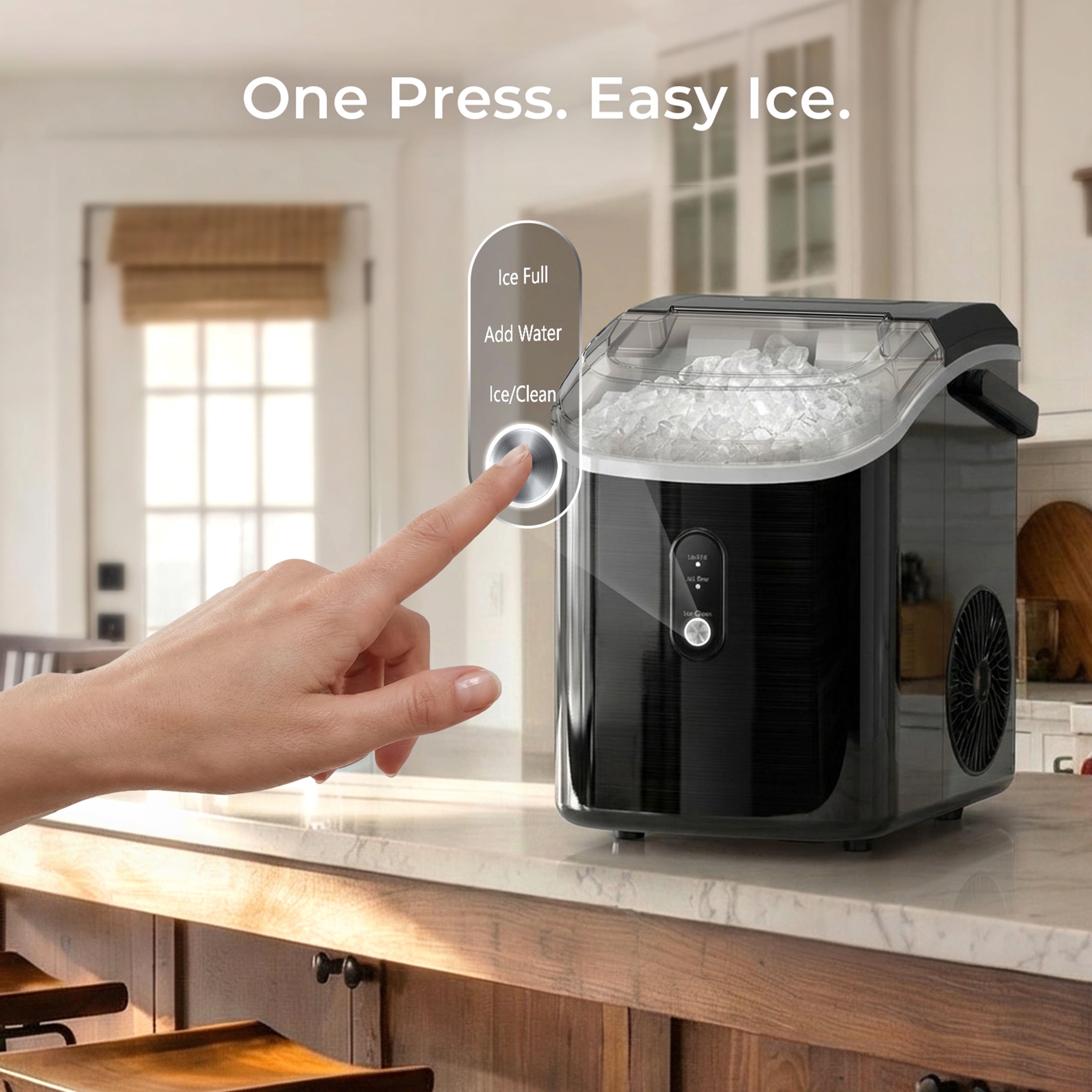Goosiay 33lb Nugget Ice Maker Countertop, Portable Pebble Ice Machine with Handle, Soft Chewable Pellet, Stainless Steel Black