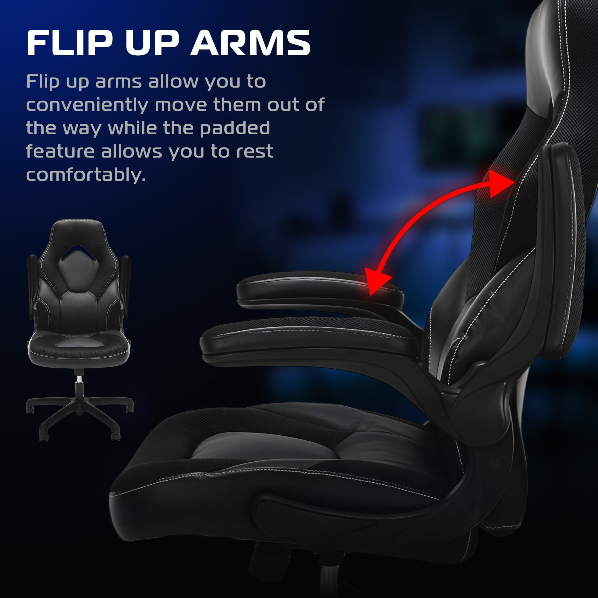 RESPAWN 3085 Ergonomic Gaming Chair for Adults, High Back Office Chair with Headrest and Flip Up Arms, Leather Racing Style Gaming Seat with Lumbar Support, Video Game Computer Desk Seat - Black