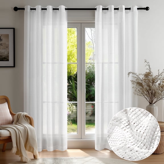 Deconovo White Voile Sheer Curtains 52x84 Inch, 2 Panels, Grommet Curtains for Bedroom & Living Room