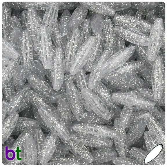 BeadTin Silver Glimmer 19mm Spaghetti Plastic Beads (150pcs)