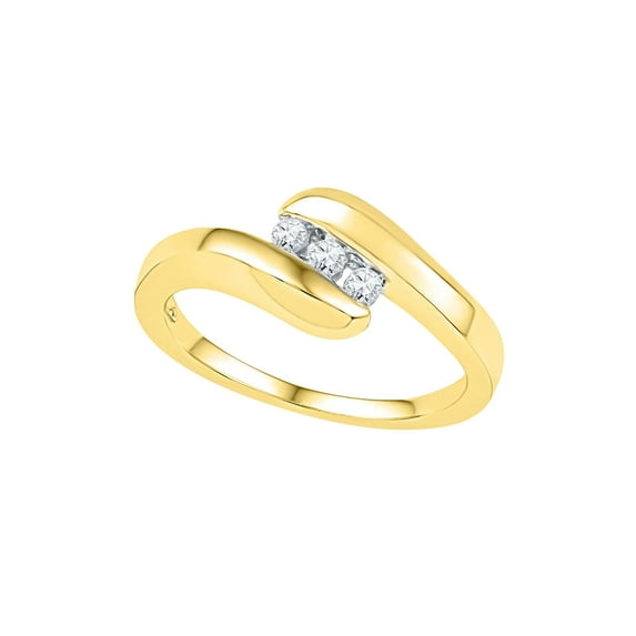FB Jewels 10kt Yellow Gold Womens Round Diamond 3-stone Promise Ring 1/8 Cttw Size 5