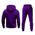 thumbnail image 3 of Nokdvo Sweat Suit Men Sherpa Fleece Letter Print Drawstring Hoodie and Sweatpants Fall Winter Hooded Solid Color Ribbed Sweatsuit Sets with Pocket,Purple XL, 3 of 3