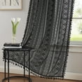 thumbnail image 6 of Bohogeo Linen Textured Tassel Sheer Lace Curtain Panels, Chic Crochet Geometry Knitting Rod Pocket Window Drapes for Living Room Bedroom,Black,2 Panels,84" L x 40" W, 6 of 9