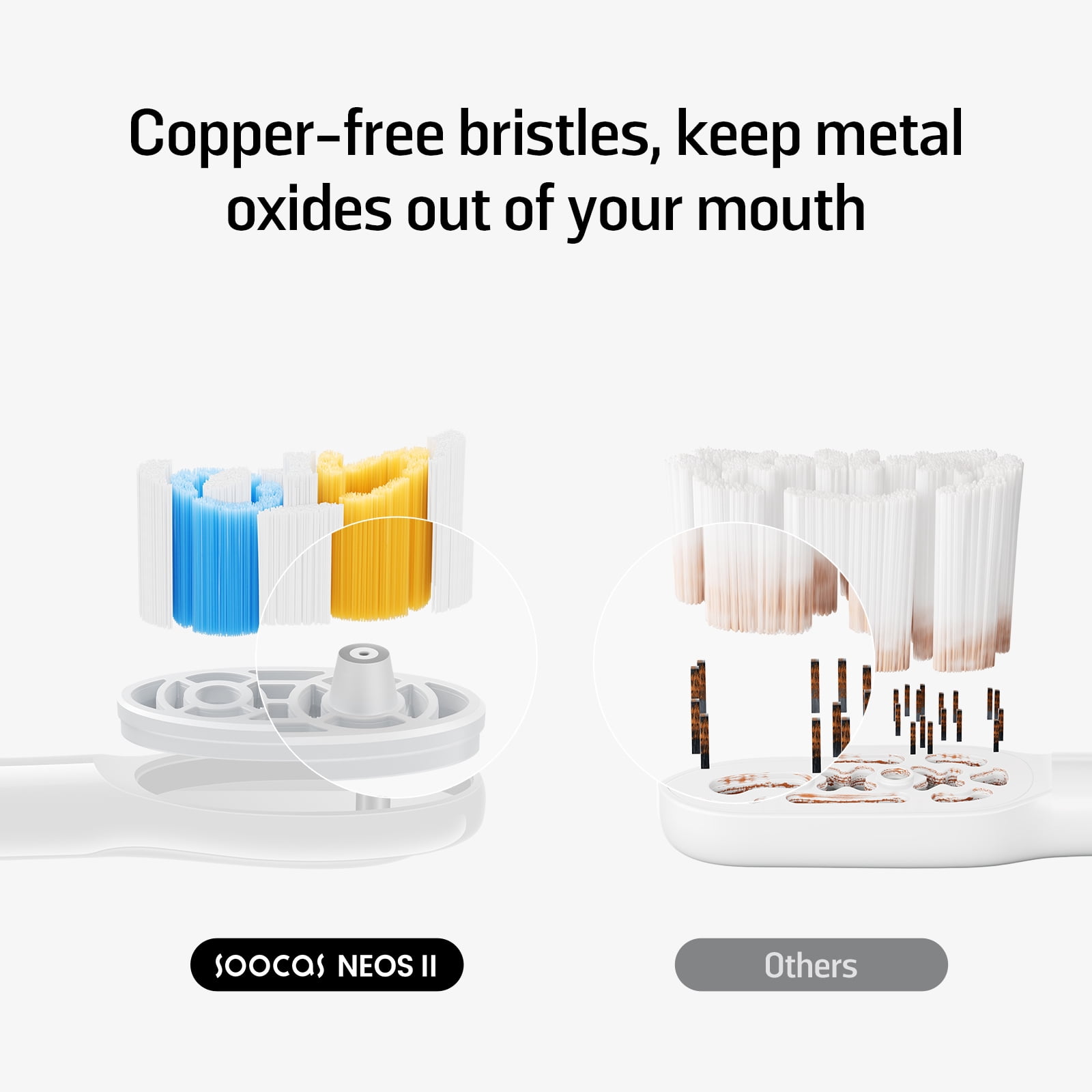 Soocas NEOS II Multiclean Electric Toothbrush Replacement Heads, 2 Brush Heads, Pearl White