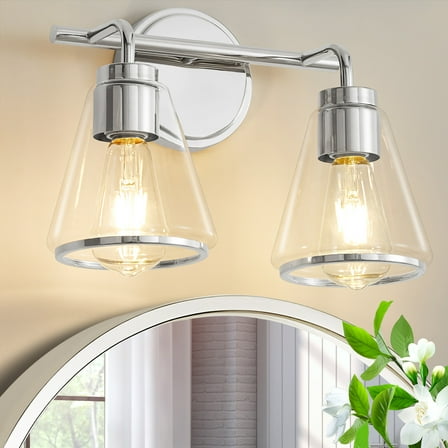 Deyidn Gold Bathroom Vanity Light Fixtures, 2 Light Bathroom Light Fixtures with Clear Glass Shade