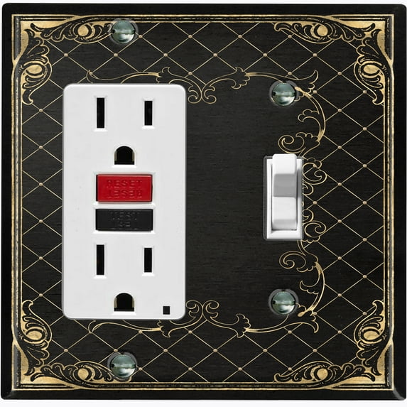 Metal Light Switch Plate Outlet Cover (French Victorian Frame - Single Rocker Single Toggle)