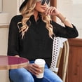 thumbnail image 3 of Blusa holgada de moda transpirable con botones y cuello vuelto de manga larga para mujer Negro M, 3 of 6