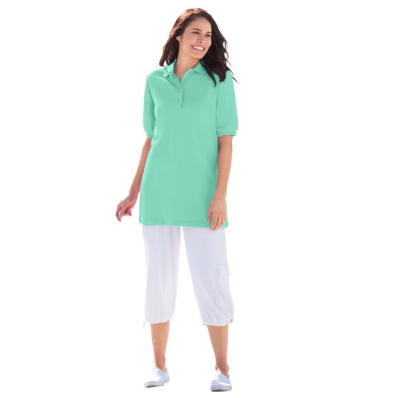 Woman Within Plus Size Elbow-Sleeve Polo Tunic
