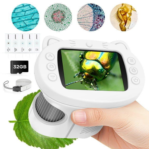 Microscope for Kids,-2.4" Screen, Handheld Digital  Microscope with Slides Edu Science Kit Gift for Boys Girls STEM Toys