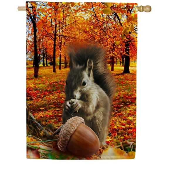 America Forever Squirrel with Acorn House Flag, 28 x 40 inches Double Sided, Autumn Squirrel House Flag, Fall Wildlife Flags, Fall Outdoor Seasonal Flags Decorative for Yard, Lawn, House Decor