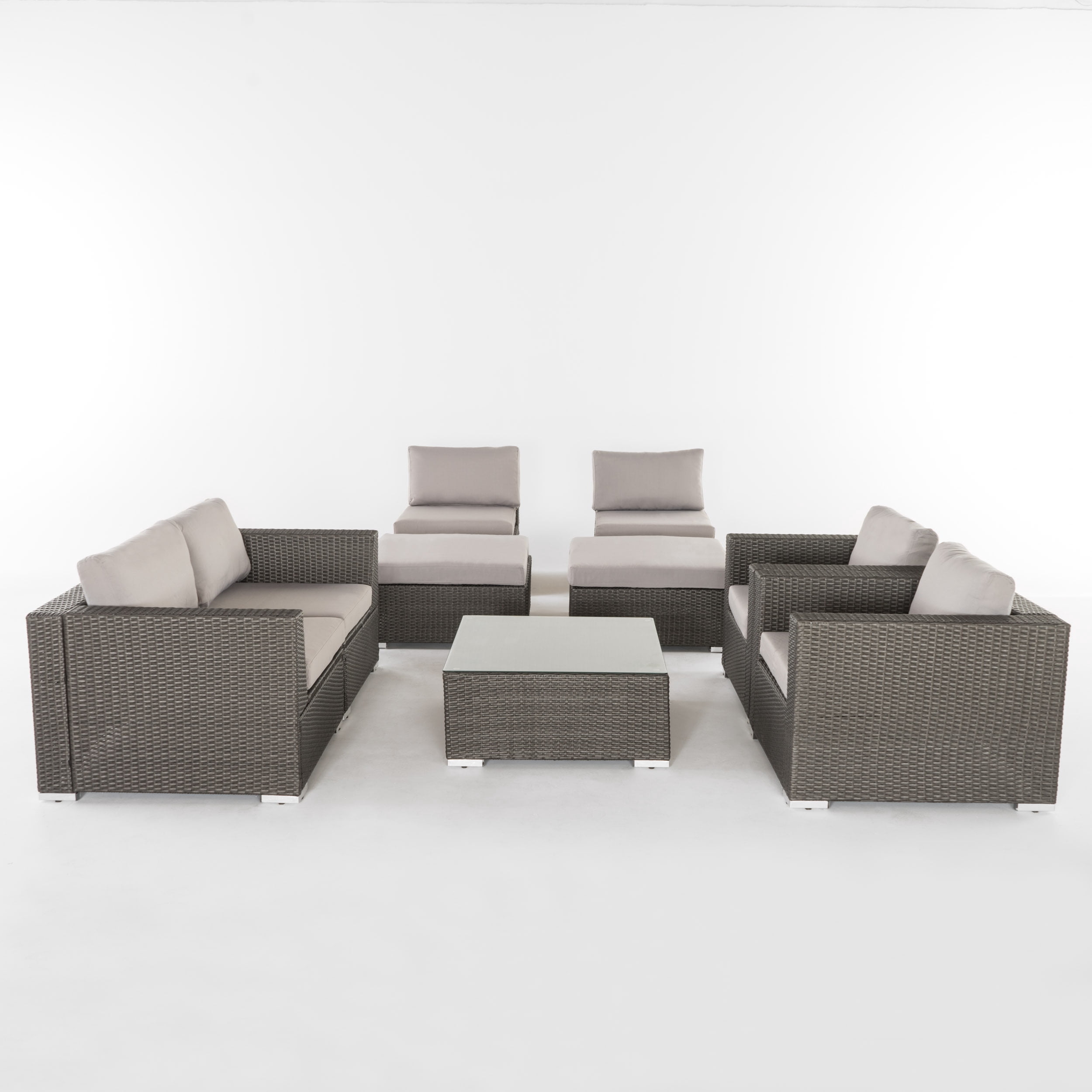 Santa Rosa 6 Seater Wicker Sectional with Aluminum Frame Gray/Silver