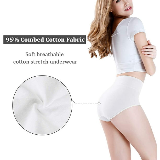 Women's High Waisted Cotton Underwear Ladies Soft Full Briefs Panties  Multipack