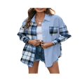 thumbnail image 4 of POINTERTECK Fashion Womens Long Sleeve Plaid Patchwork Shirts Flannel Lapel Button Down Shacket Jacket Coats, 4 of 6