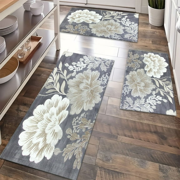 Floor Rugs Sets 3 Piece with Runner, Farmhouse Kitchen Rugs and Mats Non Skid Washable Runner Rug for Kitchen Sink Laundry